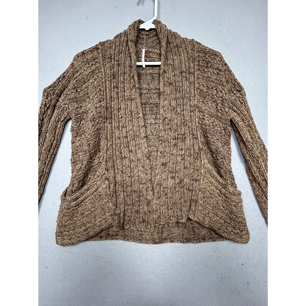 Free People Cardigan 100% Cotton Brown Marled Small Womens